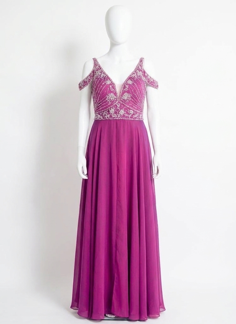 NEW RACHEL ALLAN beaded chiffon prom dress in magenta